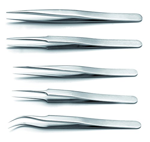 Kit Of 5 Stainless Steel Tweezers