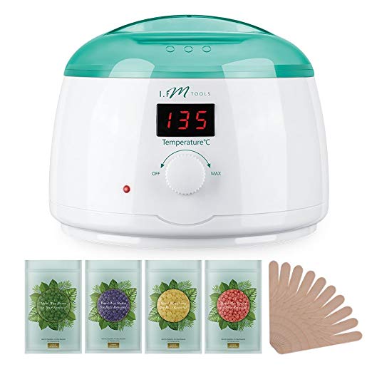 Wax Warmer Hair Removal Kit, IFM TOOLS Home Wax Kit Digital Wax Pot Heater with LCD Display Temperature Control, 4 Flavor Hard Wax Beans & 10 Wax Applicator Spatulas