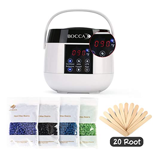 BOCCA Wax Warmer, Wax Hair Removal Kit Intelligent Temperature Control with 4 Hard Wax Beans and 20 Wax Sticks