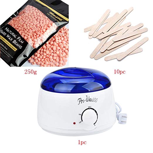 Auwer Hair Removal Electric Wax Warmer Kit Melting Pot Professional Portable Heater with 250G Hard Wax Beans and 10 Wiping Sticks, Depilatory Set (H)