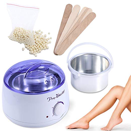 Hair Removal Waxing Kit, Electric Hot Wax Warmer Depilatory Paraffin Wax Pot Warmer Heater with Hard Wax Beans and 5Pcs Applicator Sticks, Cream Flavor