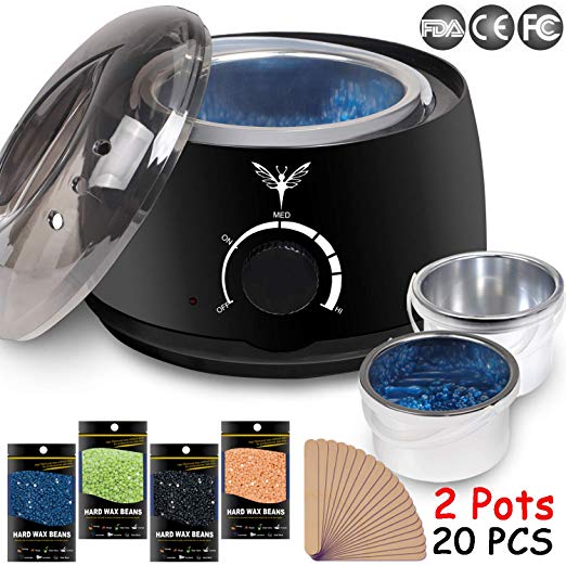 Wax Warmer Electrict Hair Removal Waxing Kit Black Rapid Melt Wax Heater With 4 Flavors Hard Wax Beans 20 Wax Applicator Sticks Women Men Home Waxing Spa for Face Arm Armpits Legs Bikini