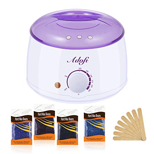 Wax Warmer Hair Removal Kit ADOFI, Lower Melting Point, Faster Wax melter with 4 flavors Hard Wax Beans and 10 Wax Applicator Sticks (2018 Upgrade Version)