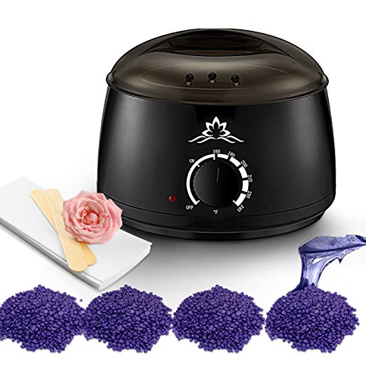 Wax Warmer | Waxing Hair Removal Kit | Painless DIY Depilatory Machine with 4 Natural Lavender Hot Wax Beads, 10 Wax Applicator Sticks, 20 Waxing Strips for Forearms, Legs, Underarms, Brazilian Bikini