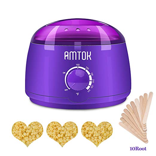 Wax Warmer,AMTOK Hair Removal Waxing Kit Electric Pot Heater for Rapid Waxing of All Body, Face, Bikini Area, Legs for Women and Men with 3 Hard Wax Beans and 10 Wax Applicator Sticks