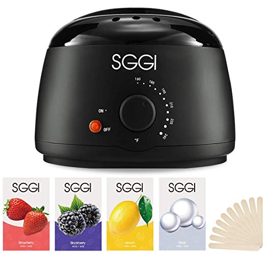 SGGI Hair Removal Waxing Kit Wax Warmer 4 Hard Wax Beans (3.5oz/pack) 10 Wooden Spatulas Waxing of Full Body, Face, Bikini Area, Legs