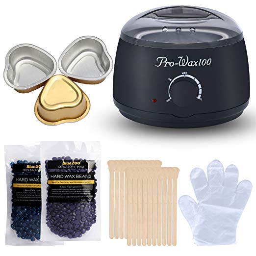 Wax Warmer, Kapmore Electric Wax Heater Waxing Hair Removal Kit with 2 Hard Wax Beans,20 Wax Applicator Sticks, 3 Bowl and Disposable Gloves for Facial Skin Body Hand Foot Leg Hair Removal