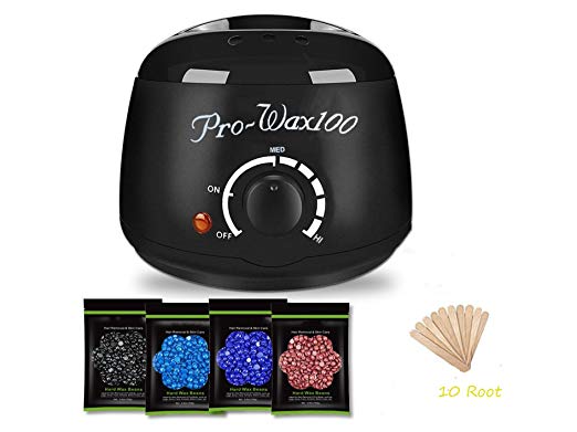 Wax Warmer Hair Removal Waxing Kits for Men and Women with 4 Flavor Hard Wax Beans and 10 Wax Applicator Sticks (At-home Waxing)