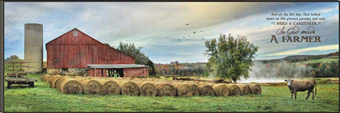 So God Made a Farmer Hay Bales on Farm 12 x 36 Wood Wall Art Sign Plaque