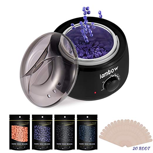 Wax Warmer Hair Removal Kit, Electric Professional Wax Heater Hair Removal Kit with 4 Different Flavor Hard Wax Beans and 20 Wax Applicator Sticks, Suitable for All Wax Types