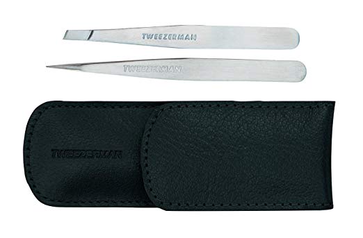 Tweezerman Petite Tweezer Set, Black Leather Case