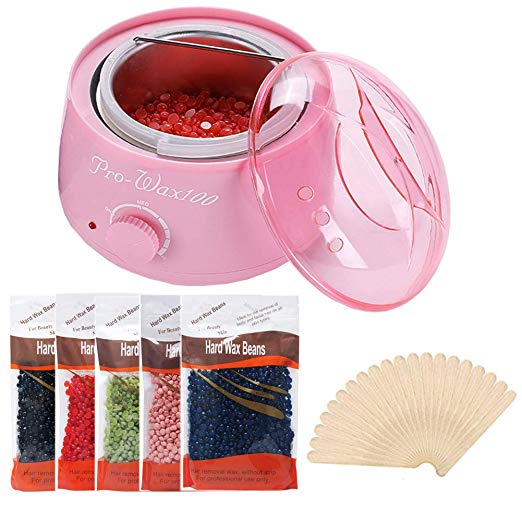 Hot Wax Warmer Cleaner Electric Waxing Kit for Body Foot Hand Skin Hair Removal Melting Pot Wax Machine with Hard Wax Beans Wax Applicator Sticks(Pink)