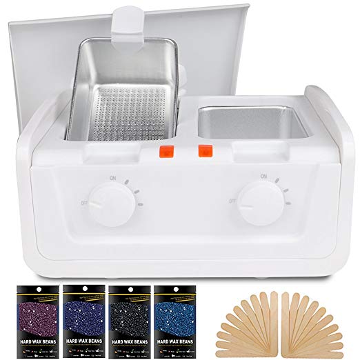 Double Wax Warmer Professional Electric Wax Heater Machine Hair Removal Waing Kit with 4 Flavors Hard Wax Beans 20 Wax Applicator Sticks for Hair Waxing Spa by INFELING