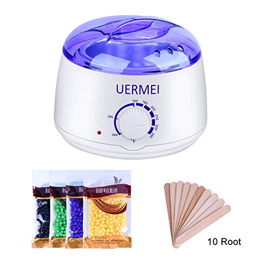 UERMEI Wax Warmer Hair Removal Waxing Kit,Wax Heater Home Waxing Women and Men DIY Depilatory Machine with 4 Flavors Hard Wax Beans+10 Wax Applicator Sticks for Face Arm Bikini Legs