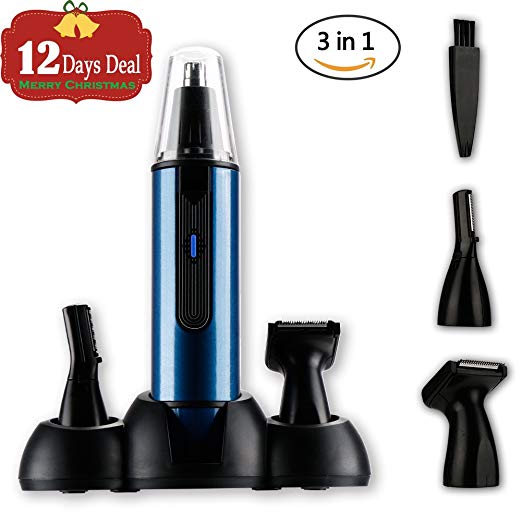 Nose Hair Trimmer 3in1 Electric Multifunctional Battery Operated with LED Light Hair Clipper Kit for Nose Ear Beard Eyebrow Sideburn Check Facial Shaver for Men Women Holiday Week Christmas Gift